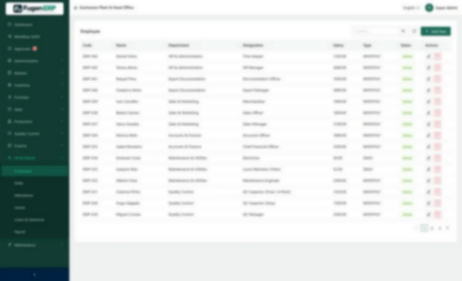 Employee master — Departments, designations, shifts and salary structure.