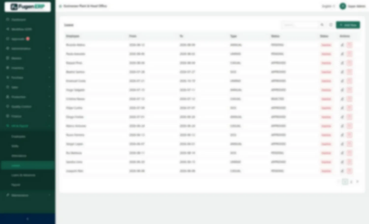 Leave register — Applications, approvals and balances by employee.