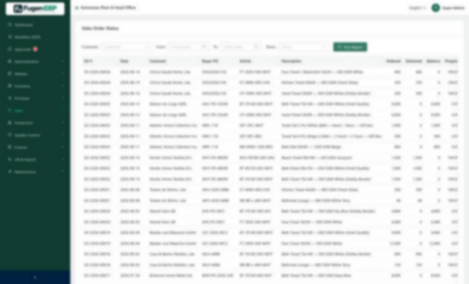 Order status report with pending quantities and overdue lines