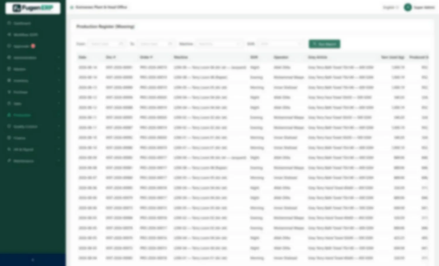 Production register — Every stage entry for a period, in one register.