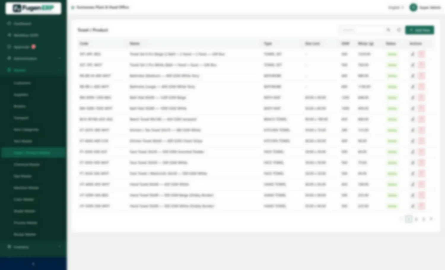 Product master — Articles with size, GSM, packing and price book.