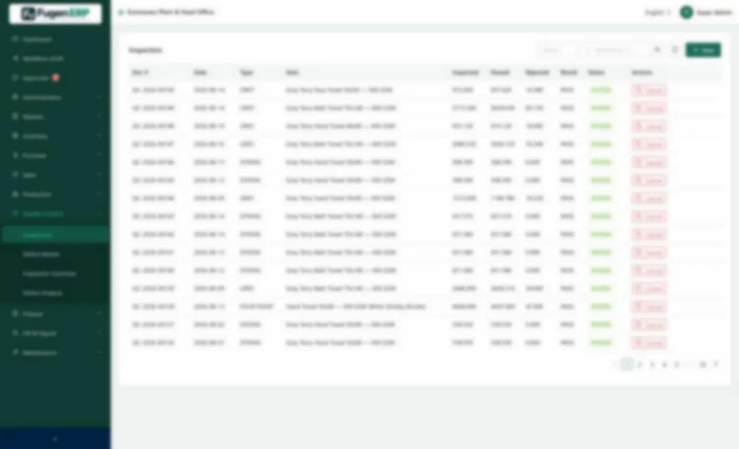 Quality inspections — Incoming, in-process and final inspections with defect rows.