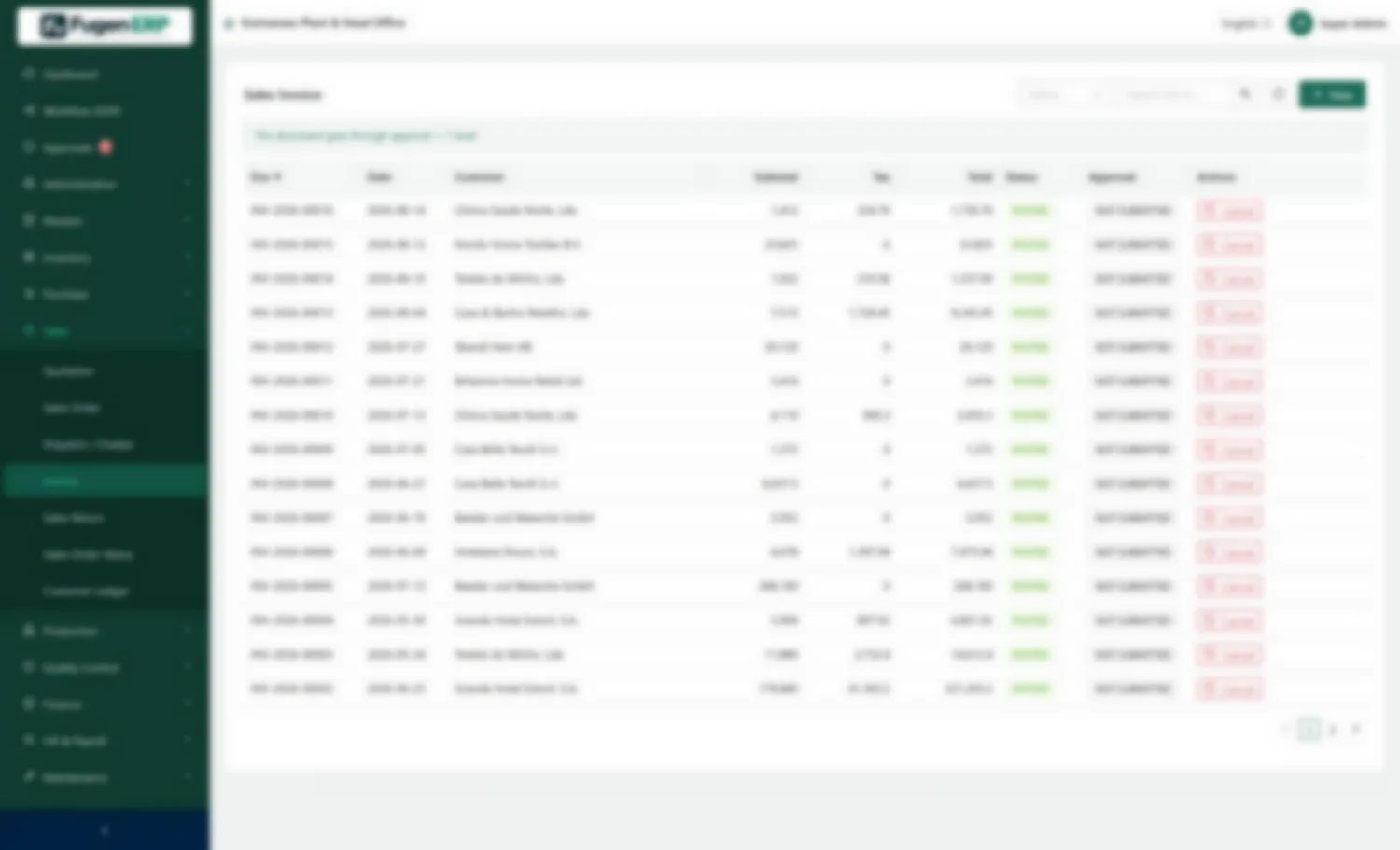 Invoice register — Export and local invoices posted against delivery challans.