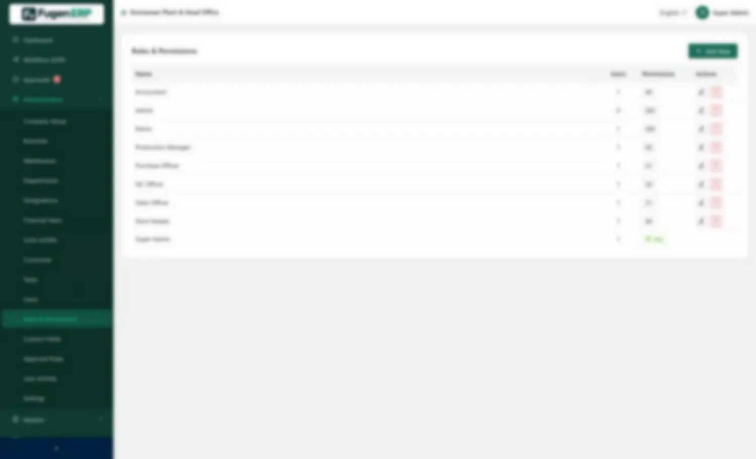 Roles and permissions — Department-level roles with per-module rights.